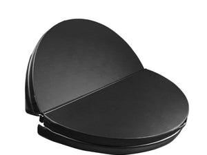 Hringlaga pottalok á heitapott svart hálf opið með hvítann bakgrunn